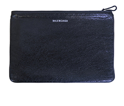 Logo Print Creased Pouch, Leather, Black, 535334, 3